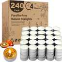 Unscented Tea Lights Candles 240 Pack, 4 Hours Long Burning,White Tea Candles Bulk, Bright Burn with Palm Wax,Smokeless Tealight Candles for Wedding,Centerpiece,Christmas Lights,Home Decorative