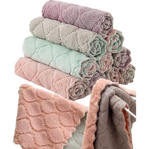12 Pack Kitchen Towels Quick Dry Washcloths, Coral Velvet Dishtowels Multipurpose Reusable Cloths, Soft Tea Absorbent Cleaning Cloths Double-Sided Microfiber Lint Free Rags. (Colorful)