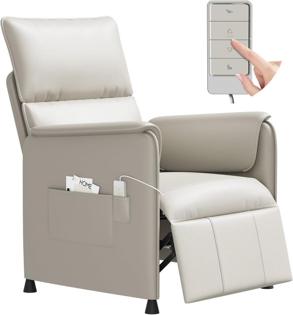 Recliner ChairElectric Adjustable PU Leather Recliner with Remote Control and Padded Backrest,Recliner Single Sofa Seat with Thick Seat Cushion for Living Room Bedroom Home Theater (Beige)