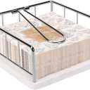 Livabber Flat Napkin Holder, Metal Kitchen Napkin Storage with Weighted Tension Arm Rustic Tissue Paper Dispenser for Countertop, Table Kitchen, Dining Room (With Marble Base, Chrome)