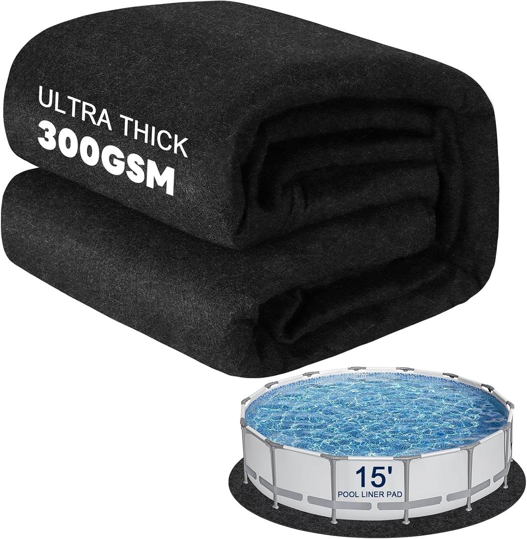 300G/M² Thicker Pool Liner Pad for Above Ground Swimming Pools,15 Ft Round Under Pool Padding, Durable Geotextile Material, Double Density Puncture Resistant, Extend Liner Life,Mats for Pool Bottom