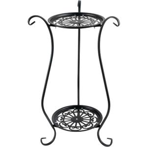 2-Tier Heavy Duty Metal Plant Stand | Round Indoor Outdoor Potted Plant Holder, Black Corner Display Shelf