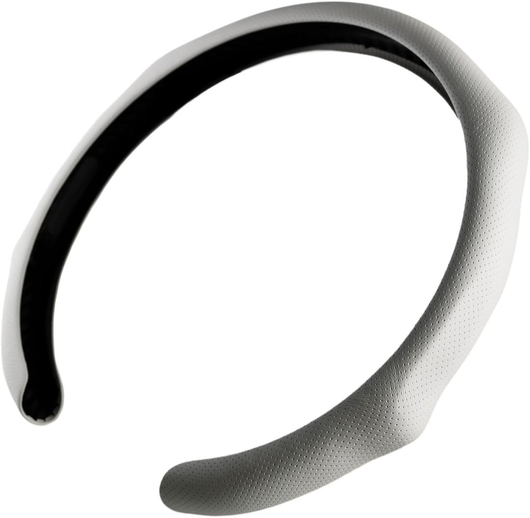 Quick Install Sporty White Perforated Nappa Leather Steering Wheel Cover for Tesla Model Y White Trim