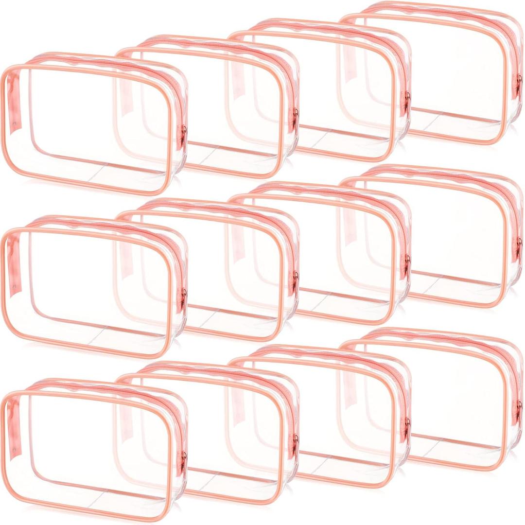Weewooday 12 Pieces Clear Makeup Bags Cosmetic Storage Bags PVC Zipper Pouches Travel Waterproof Makeup Plastic Case for Women Organizing Toiletries Traveling Bathroom(Medium,Pink)