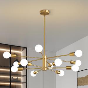 KAISITE Modern Sputnik Chandelier Ceiling Light Fixture 12-Light Gold Chandelier for Dining Room Over Table Height Adjustable Mid Century Industrial Chandelier for Kithchen Living Room Entryway