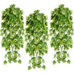 CLONG Artificial Hanging Plants Fake Monstera Hanging Plant UV Resistant Plastic Plants for Outdoor Decoration (6, Green)
