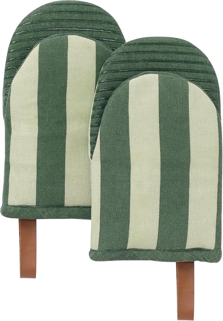 Oven Mitts - Set of 2 (5.75"x9") | Oven Mitts with Hanging Loop for Cooking Gifts for Women, Kitchen Decor| 100% Cotton, Silicone Heat Resistant Mini Mitts - House Warming Gifts (Matcha)
