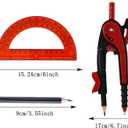 4 x Unjoo Compass for Geometry Set, 6 Inch Protractor, Clear Plastic (Red)
