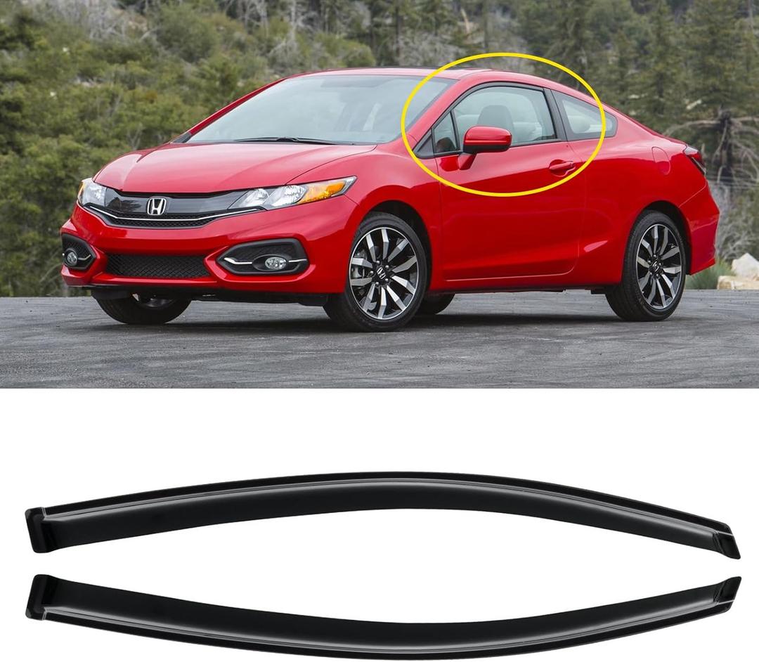 Window Rain Guards for 2012-2015 Honda Civic Coupe (2-Doors), Window Visor Guard Vent Wind Shade Deflector Rain Shield Protector Sun Visor for 12-15 Civic 2013 2014,Tape-on/Outside-Mount, 4PCS