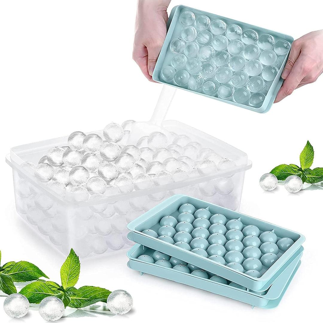 2 Pack Ice Cube Trays for Freezer, Mini Round Ice Ball Maker Mold, Circle Ice Cube Tray Set Making 1" Sphere Ice Cube for Chilling Cocktail Whiskey Tea & Coffee (Blue)