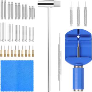 Watch Link Removal Kit, Watch Repair Kit Repair Tools & Kits, Watch Band Adjustment Strap Pin Removal Tool Kit, Watch Chain Sizing Bracelet Adjuster Resizing Tool with Pins, Spring Bar Tool, Hammer (Blue)