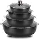 Alpine Cuisine 8-Piece Aluminum Non-Stick Caldero Stock Pot Set 2, 3.5, 7, and 13 Quart Pots Heavy Duty Cookware for Home, Kitchen, and Professional Use Multipurpose Dutch Oven for Soups, Stews, and rice (Non-Stick Glass Lid)