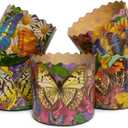 LOVARE Panettone Paper Mold Butterfly - 12pcs, H 3.54x3.54 W (9cm x9cm) Kulich Mold - Easter Round Panettone Paper Bread Baking Forms - Pans Paper Panettone (Kids)