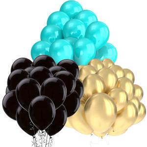 Qian's Party Teal Gold Balloons for Turquoise Gold Black Birthday Decorations for Women 30pcs Teal Gold Balloons Bridal Shower Decorations/Turquoise Gold Black Wedding Decorations/40th Birthday Women