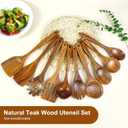 FJNATINH 10 PCS Wooden Spoons for Cooking - Teak Wooden Kitchen Utensil Set - Cooking Mixing Baking - Non-stick Healthy Kitchen Cookware Gifts for Women Housewarming Gifts