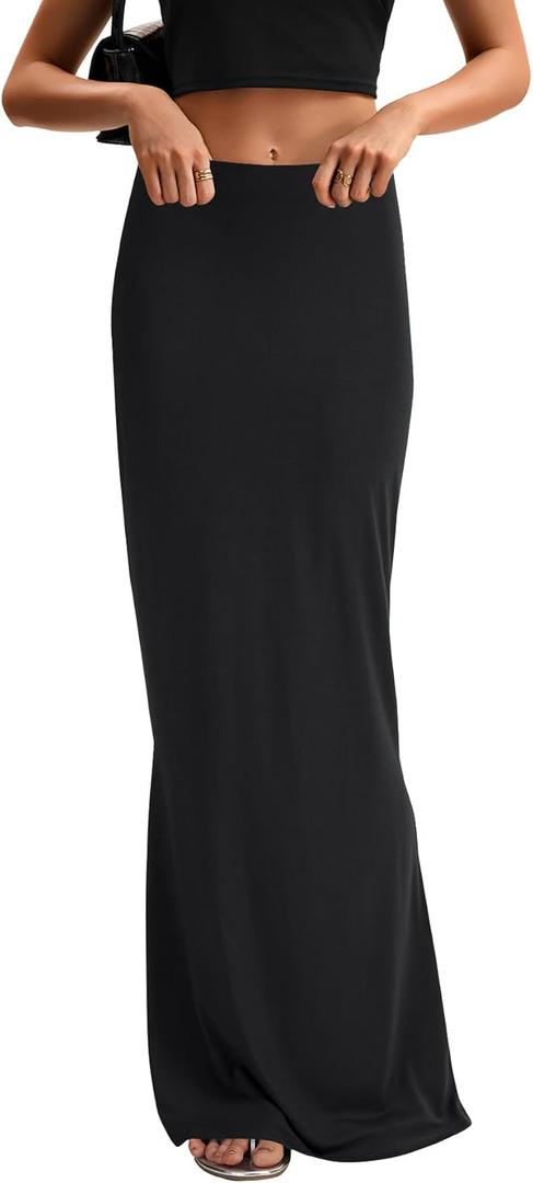 KIFOVEN Women's High Waist Elastic Flare Sexy Bodycon Basic Slim Maxi Skirt (Medium)