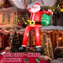 8 FT Music Christmas Inflatable with LED Lights & Music Box, Long Leg Hanging Santa Claus with Gift Bag, Music Blow Up Decoration for Roof Window Wall Yard Outdoor Xmas