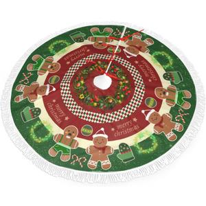 Cute Gingerbread Man Candy 36 inch Tassel Christmas Tree Skirt, Perfect Decorations for Halloween Christmas New Year Holiday Parties