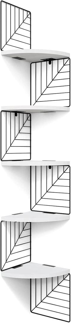 Love-KANKEI Corner Shelf Wall Mount of 5 Tier Rustic Wood Floating Shelves Wall Shelves for Bedroom Living Room Bathroom Kitchen Office and More White