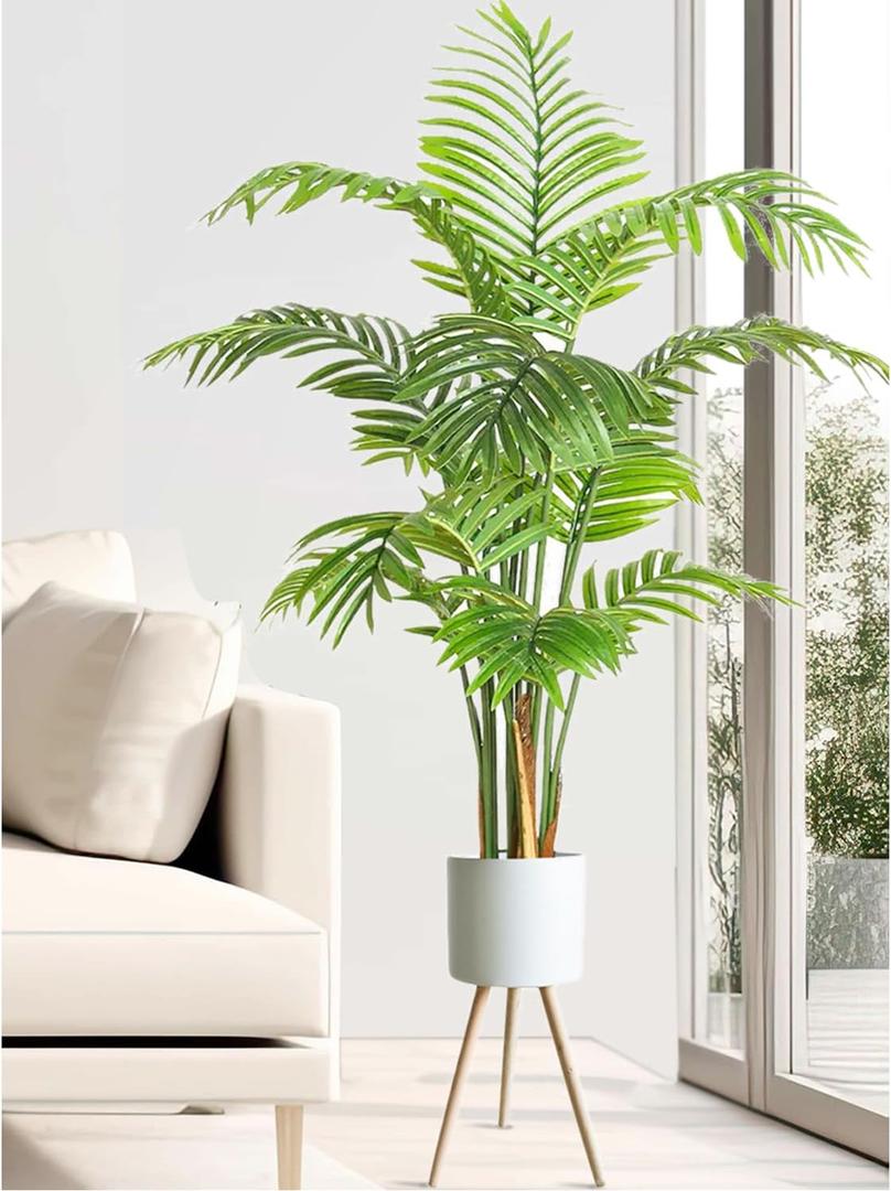 Yatmung Faux Trees Indoor with White Planter - Tall Artificial Plants Indoor - Fake Large Floor Plants for Home Decor Indoor - Office, Living Room - Tropical Areca Palm Plant in Pot - 5FT Fake Plants (Pure White)