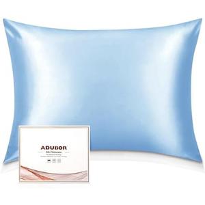 Adubor Mulberry Silk Pillowcase for Hair and Skin with Hidden Zipper, Both Side 23 Momme Silk, 900 Thread Count (20x36inch, King Size, Sky Blue, 1pc)