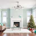42" Modern Retractable Ceiling Fan with Lights, Fandelier Ceiling Fan with LED Light and Remote&App Control, 6 Speed Reversible 3CCT Chandelier Fan for Bedroom Living Room Dining Room Silver