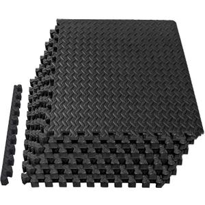 Mat Block Interlocking Foam Tiles Puzzle Mats for Floor 24 SQ FT, 1/2 inch, 6 Tiles, EVA Gym Mat Flooring Exercise Equipment Mat for Home Gym Equipment, Black, 6pcs