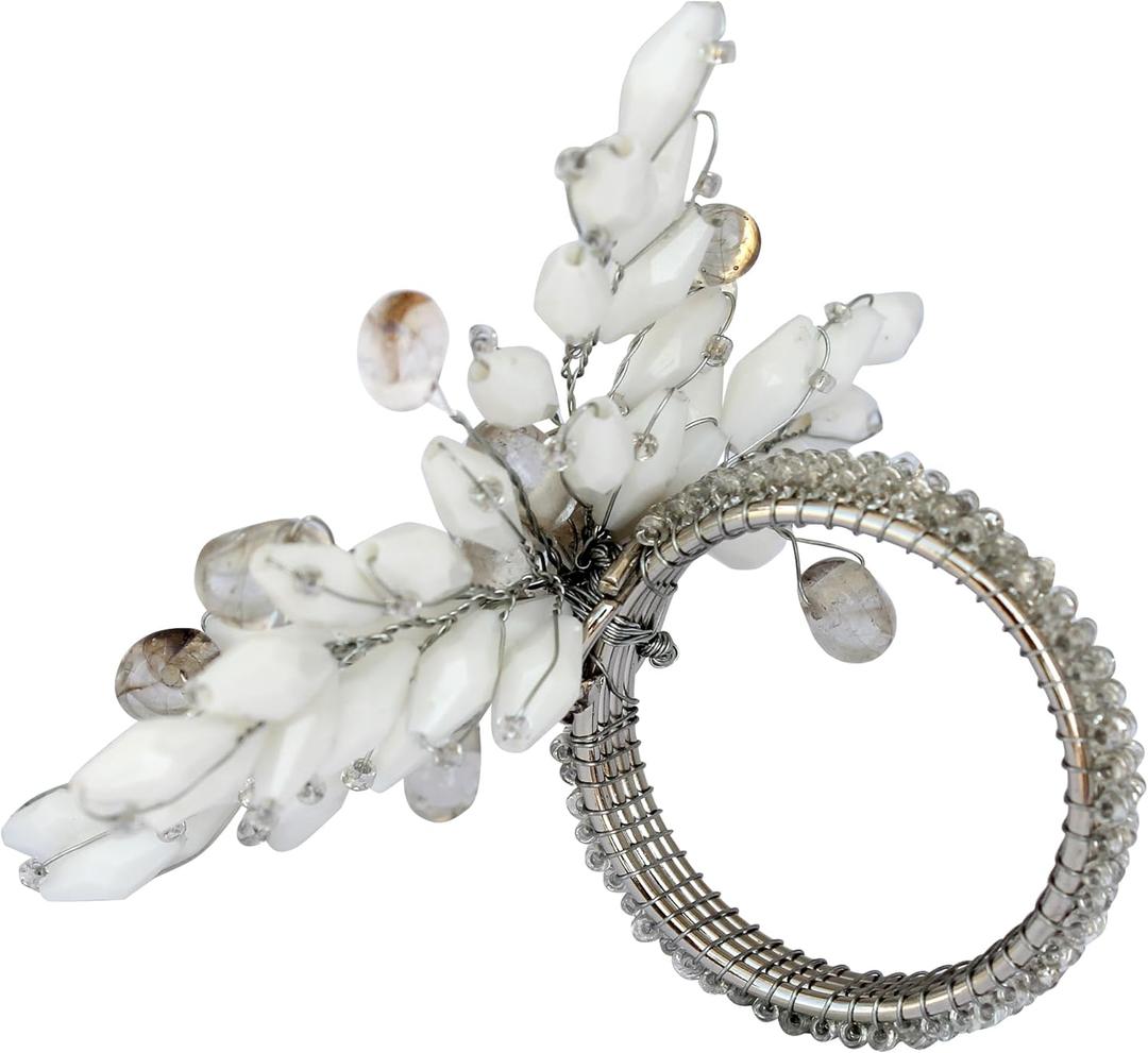 ITOS365 Napkin Rings Set of 12 for Dining Table Decoration Parties Everyday Metal Napkin Holder Leaf White (Pack of 12)