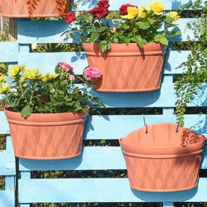 Sungmor Wall Hanging Planters,11.5 Inch Hanging Flower Pots for Railing Fence - Indoor Outdoor Balcony Wall Hanging Basket, Plastic Plant Pot Container - Half Round & 6PC Pack & Brick Red