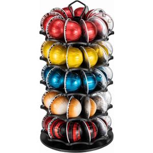 FlagShip 50 Vertuo Pods Carousel Holder Black Coffee Pod Holder 360 Rotating Rack Stand for Vertuoline Pods 5 Tier (50 Pods Capacity)