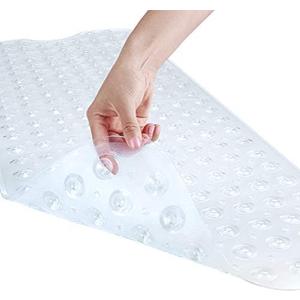 YINENN Bath and Shower Safety Mats 40x16 inch, Non Slip with Suction Cups for Bathroom Stall and Tub Floor, Extra Large and Machine Washable, Drain Holes Keep Bathtub Clean, Clear