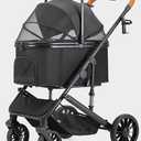 Dog Stroller for Small Medium Dogs Up to 60lbs, 4 Wheels Folding Pet Stroller with Detachable Carrier, Pet Travel Carrier for 2 Dogs & Cats, Storage Basket, Breathable Mesh, Cup Holder, Black