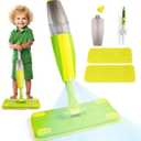 Kids Spray Mop, Fun & Functional Toddler Mop Cleaning Set, Real Working Mini Mop, Pretend Play Toy Includes Spray Bottle, Washable Microfiber Pads, Montessori Kids Cleaning Toy Set -Green