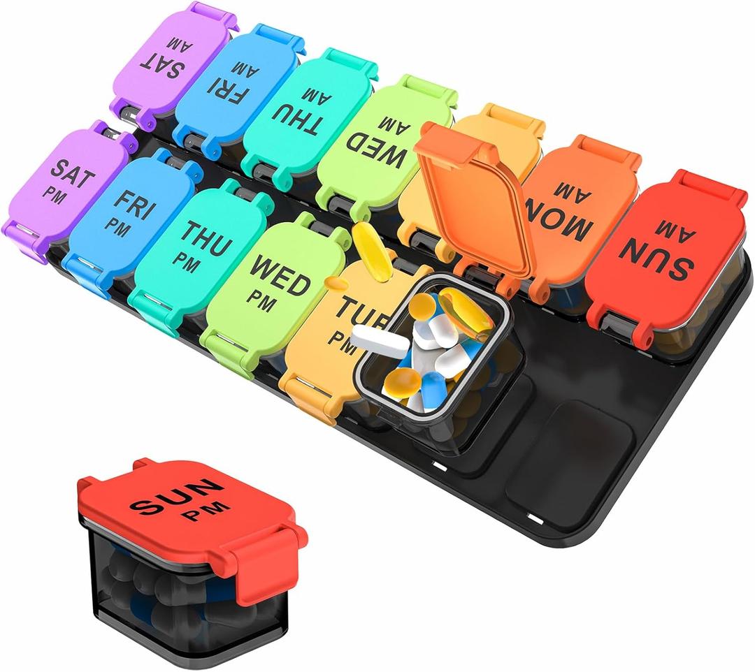 Extra Large Weekly Pill Organizer - 7 Day AM/PM Pill Box, Twice a Day XL Pill Container for Vitamins and Supplements, Airtight & Detachable Design, Ideal for Daily Medication Management