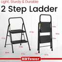 HBtower 2 Step Ladder, Step Stool with Wide Anti-Slip Pedal, Folding Step Stool with Convenient Handle for Home and Kitchen, Black