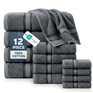 LANE LINEN Towel and Washcloths Set of 12  100% Cotton, Zero Twist, 4 Large Bath Towel, 4 Hand Towels & 4 Wash Cloths, Quick Dry & Long-Lasting, Perfect for Family Bathrooms, Easy Care  Cool Grey