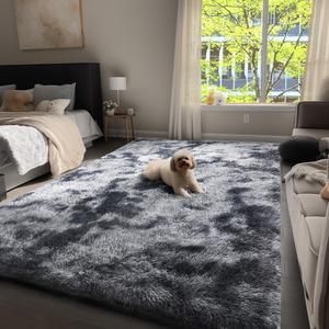 Ophanie Upgrade 4x6 Rugs for Bedroom, Fluffy Shaggy Soft Area Rug, Non-Slip Indoor Floor Carpet for Living Room, Kids Boys Teen Dorm Home Decor Aesthetic, Nursery, Feet Black and Grey (8-tie-dyed Black&grey)