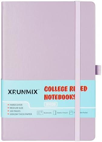 Xrunmix Lined Journal Notebooks, 160 Pages Notebook for Working, 5.7 x 8 inches, 100 GSM Paper, Pastel Colors Hardcover Journals (Lavender) Set Of 4