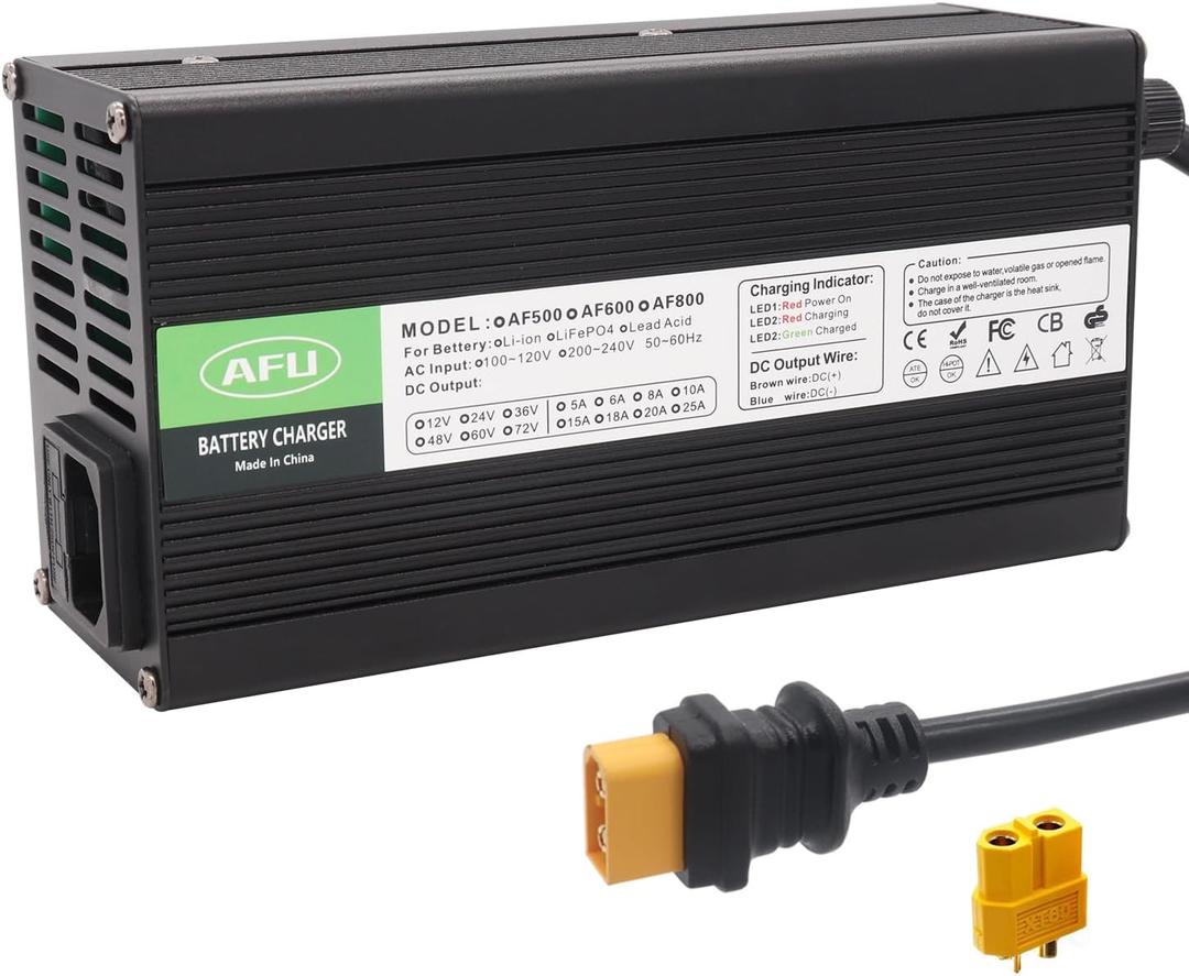 84V 8A Li-ion Battery Smart Charger With Cooling Fan Black Aluminum Case Safe And Durable Used for 20S 72V Lithium Battery Charger DC Output XT60 Male Connector