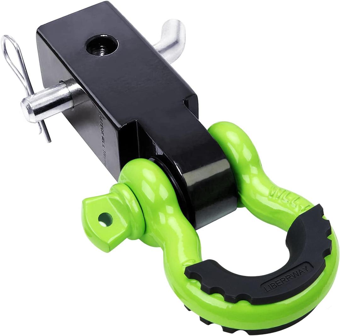 Shackle Hitch Receiver 2 inch with Hitch Pin, 41918 Lbs Break Strength Never Rust Receiver Shackle Bracket Heavy Duty and Solid with 3/4'' D Ring Shackle, Towing Accessories for Trucks Green