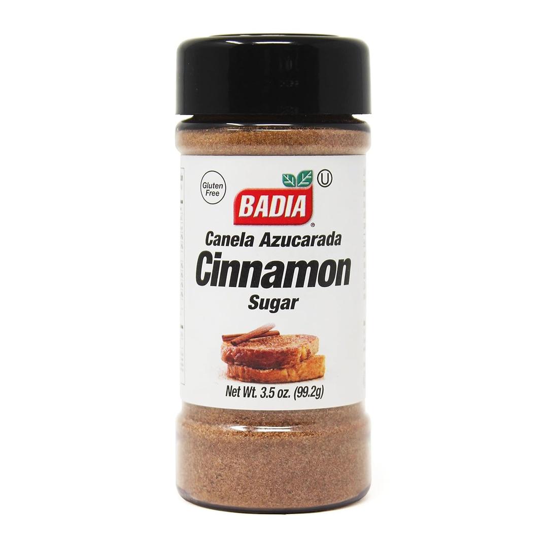 Badia Cinnamon Sugar, 3.5 oz  Sweet Blend of Cane Sugar and Ground Cinnamon, All Purpose Topping for Baking, Coffee, Desserts, Gluten Free