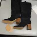 Erocalli Suede Knee-High Boots Fall Boot For Women Chunky Block High Heel Slouch Fashion Boot Round Toe Side Zipper (7, Black)