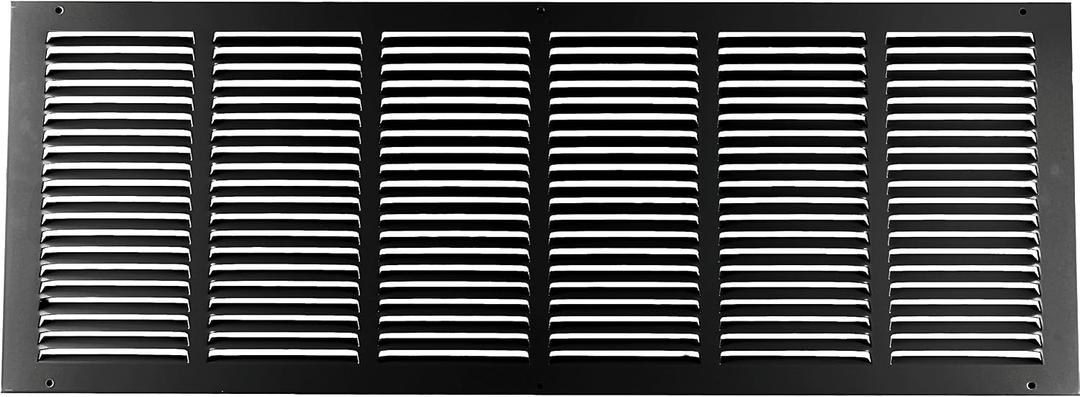 HVAC Premium 30'' x 10'' [Duct Opening] Flat Stamped Steel Return Air Grille - Sidewall and Ceiling - HVAC Vent Duct Cover - Black [Outer Dimensions: 31.75''w X 11.75''h]