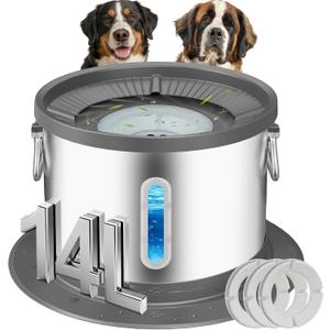 UPSKY 14L No Spill Dog Water Bowl, Stainless Steel Spill Proof Dog Bowl with Water Window, Dual-Suction Anti-Slip Large Capacity Slow Drinking Bowl with Floating Disk for Large Dogs & Messy Drinkers