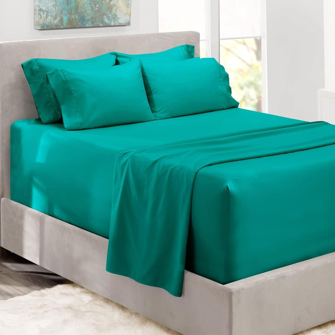 Hearth & Harbor Extra Deep Pocket Queen Sheets Sets - Fits Mattress 18-24 Inches Deep - Extra Deep Pocket Sheets - 6 Piece Queen Size - Teal