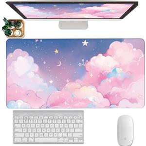 Pink Cloud Mouse Pad Extended Large Cute Desk Mat Big Desk Pad Set XXL Aesthetic Moon and Stars Gaming Mouse Pad for Keyboard Computer Laptop Home Office Accessories Girl 31.5X15.7 Inches