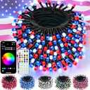 Smart LED Patriotic String Lights with Remote & App 95FT 240LED, Waterproof RGB Dimmable Red White and Blue Lights, Color Changing Christmas Tree Light Outdoor Indoor with Timer For 4th of July Decor
