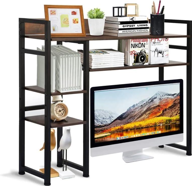 Desk Shelf Storage, 38 inch, 4-Tier Wood Bookshelf Organizer, Computer Desk Hutch - Dark Brown