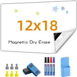 Magnetic Whiteboard Contact Paper, 12" x 18" Stick on Magnetic Dry Erase White Board Sticker on Wall, Easy to Write for Kids Drawing, School, Office, Kitchen Fridge