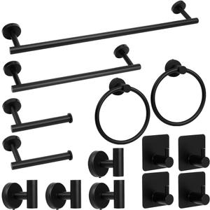 Matte Black Bathroom Towel Bar Set, 14-Piece Stainless Steel Hardware Bathroom Accessories, 16" and 24" Towel Racks for Bathroom Walls